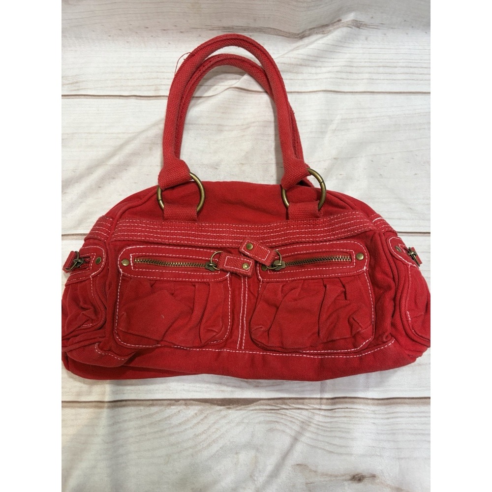 Y2K Red Canvas Cargo Pocket Satchel Bag McBling Streetwear Purse